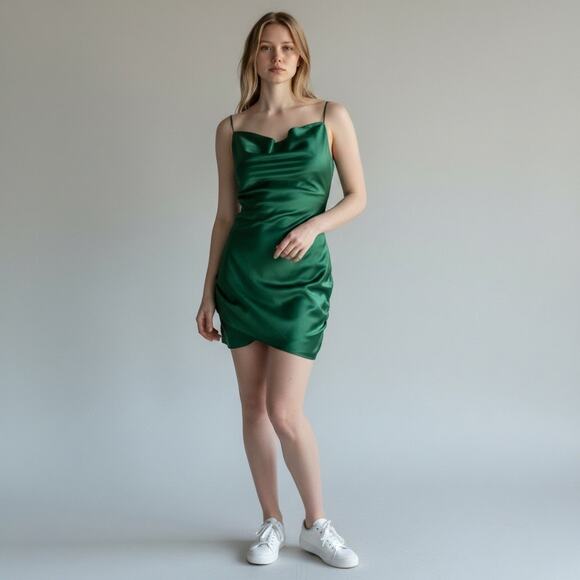 MAJORELLE LAURENA GREEN SATIN MINI DRESS WOMEN SIZE XS - Picture 16 of 16